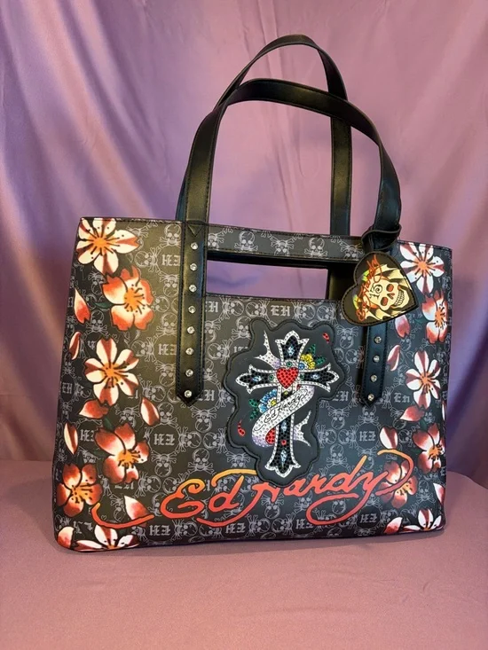 Ed Hardy Large Floral Tote Bag with Matching Wallet - Picture 11 of 14